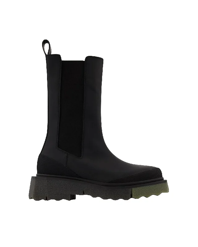 Sponge Sole High Chelsea Boots in Black/Green Leather