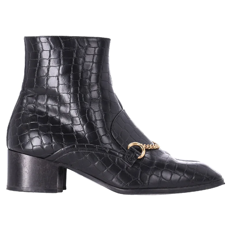 Stella McCartney Croc Embossed Ankle Boots in Black Leather