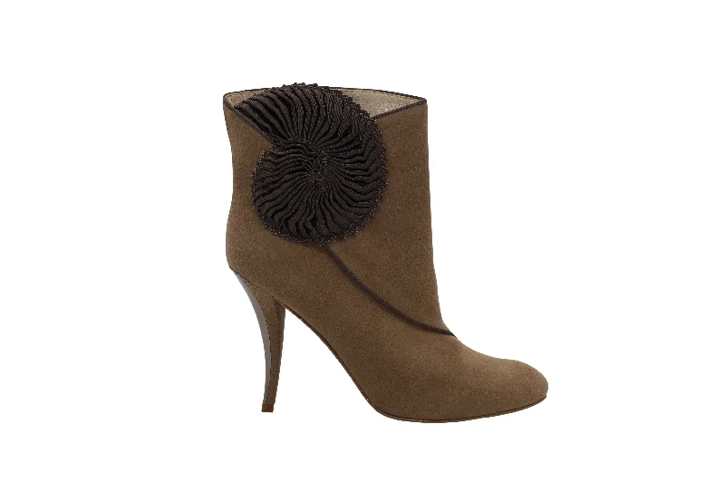 Stella McCartney Suedette Seashell Ankle Boots in Brown Suede