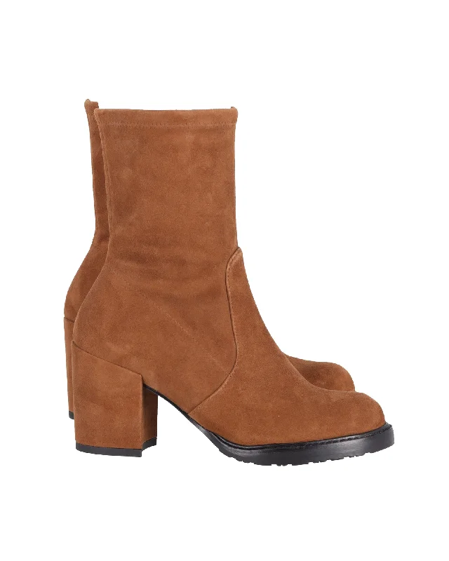 Stuart Weitzman Dalenna Sock Ankle Boots in Tan Suede