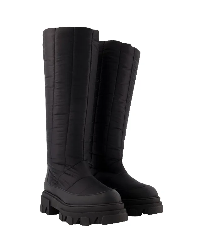 Tall Puffer Boots in Black Poly