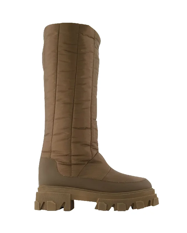 Tall Puffer Boots in Khaki Poly