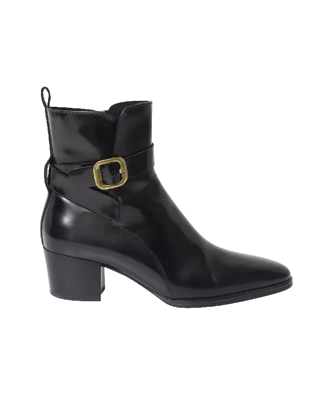 Tod's Block Heel Wrap Detail Ankle Boots in Black Leather