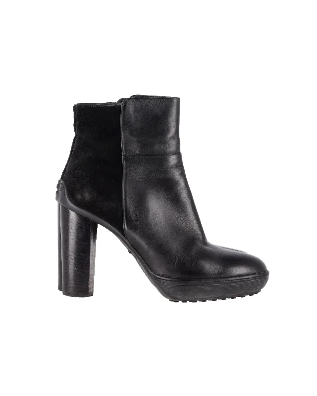 Tod's High Heel Ankle Boots in Black Suede and Leather