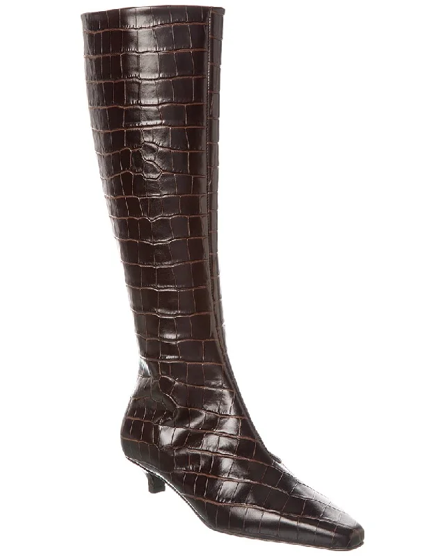 TOTEME Croc-Embossed Leather Knee-High Boot