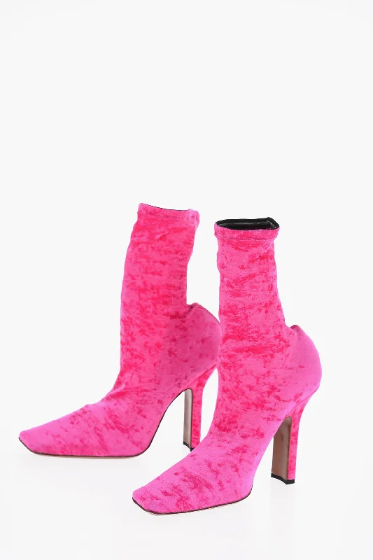 Vetements Velvet Sock Ankle Boots With Square Toe Heel 11.5Cm