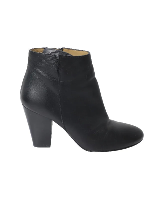 Whistles Chunky Mid-Heel Ankle Boots in Black Leather