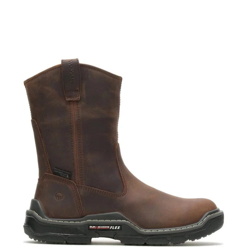 Wolverine Raider Durashocks WP 10" Wellington Mens Brown Wide Work Boots