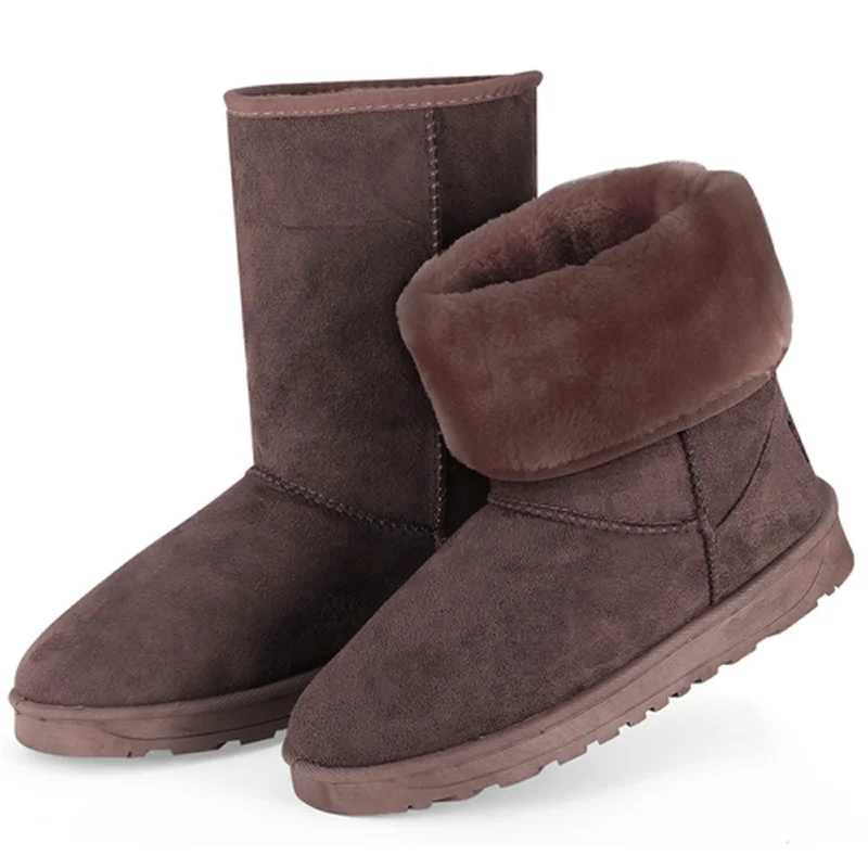 Women Ladies Snow Boots Waterproof Faux Suede Mid-Calf Boots Fur Warm Lining Shoes