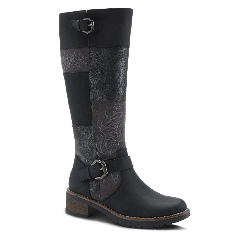 Women's Collage Tall Boots In Black Multi