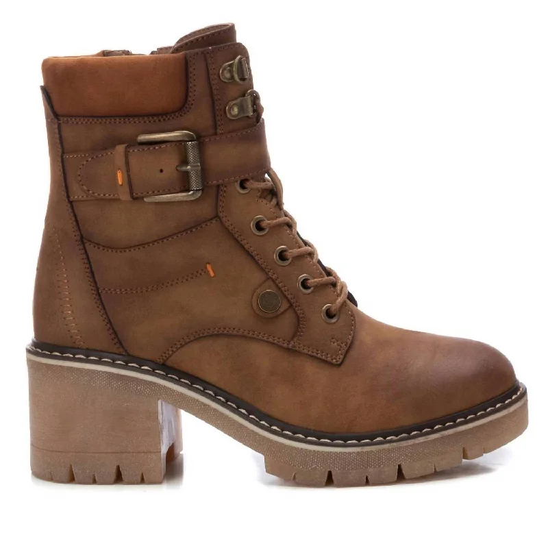 Women's Combat Booties In Camel