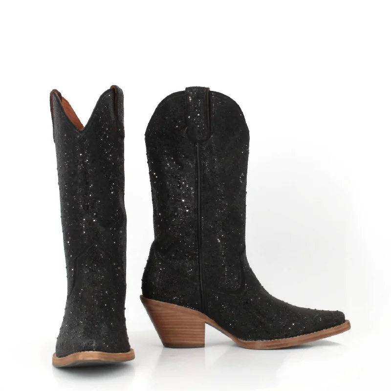 Women's Dorothy Rhinestones Leather Cowgirl Boots In Black