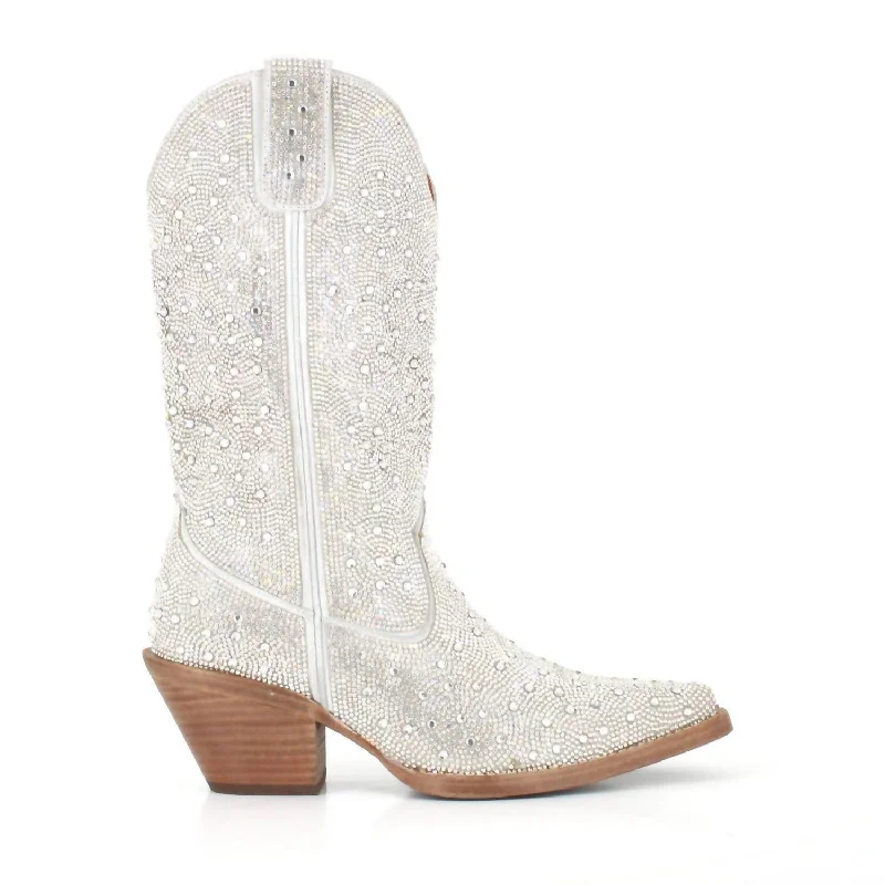 Women's Dorothy Rhinestones Leather Cowgirl Boots In Silver