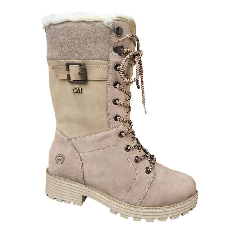 Women's Lace Up Leather Boots In Cream