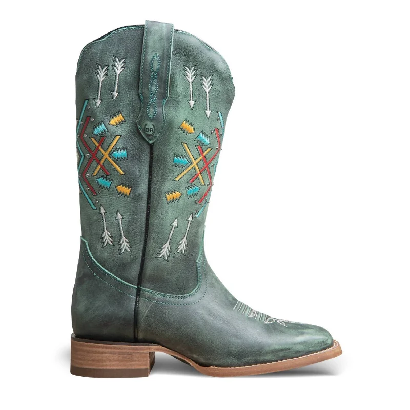 Women's Omusa Leather Cowgirl Boots In Turquoise