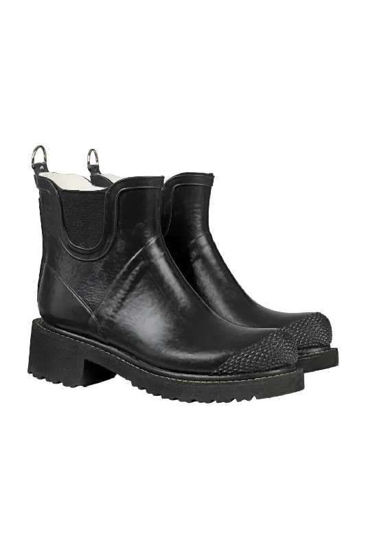 Women's Short Rubber Boots W/ High Heels In Black