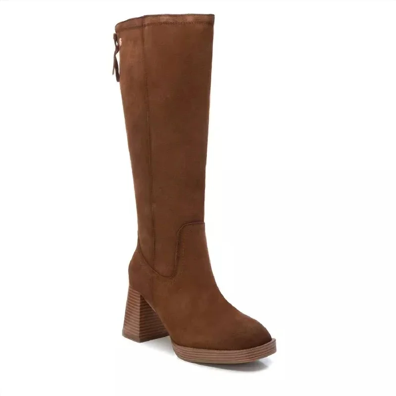 Women's Suede Boots In Camel