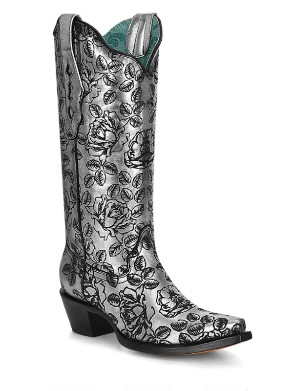 Women's Western Dress Boots In Silver/black