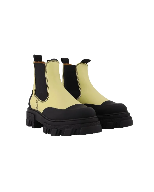 Yellow Leather Cleated Boots