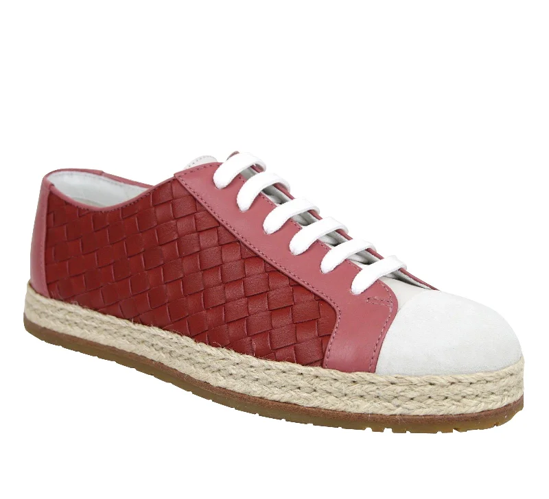 Bottega Veneta Women's Pink / Red Leather Woven Lace Ups Sneakers