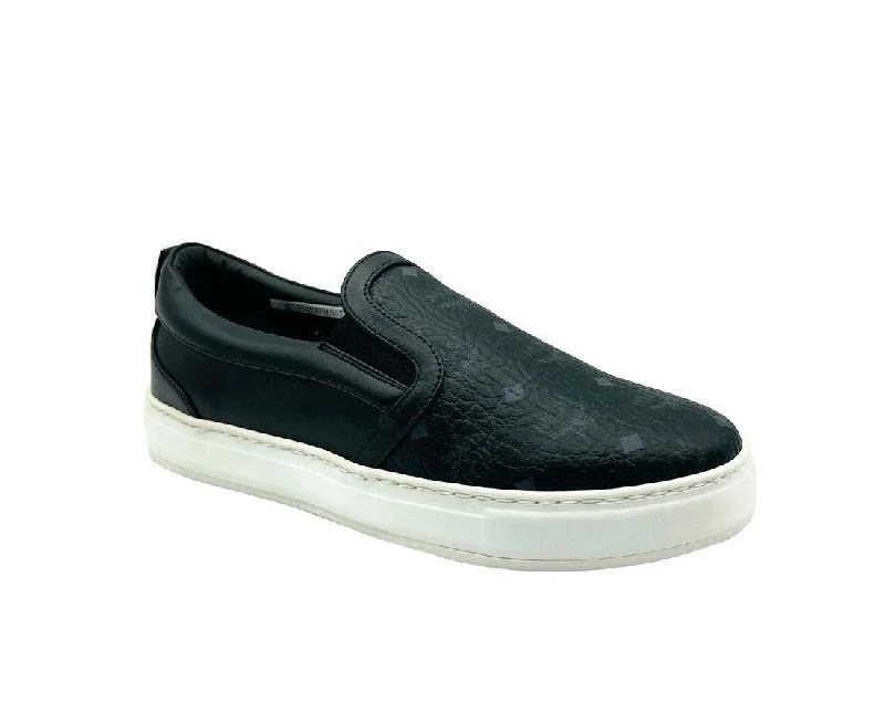 MCM Women's Black Visetos Logo Low Top Slip On Sneaker