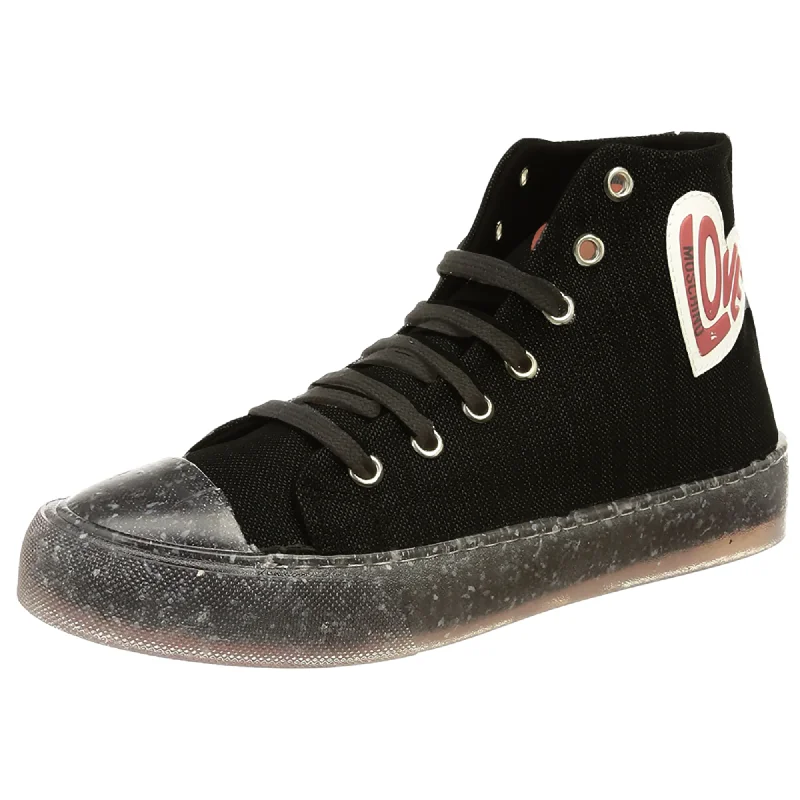 Love Moschino Women's Black Canvas Heart Lace Up Hi Top Sneakers