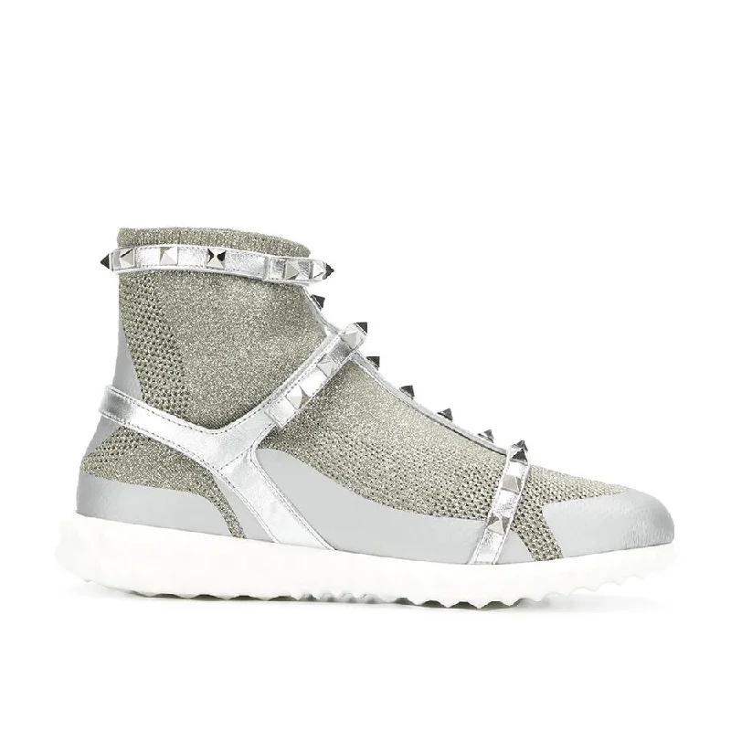 Valentino Garavani Women's Rockstud Bodytech Knit Sneakers in Silver