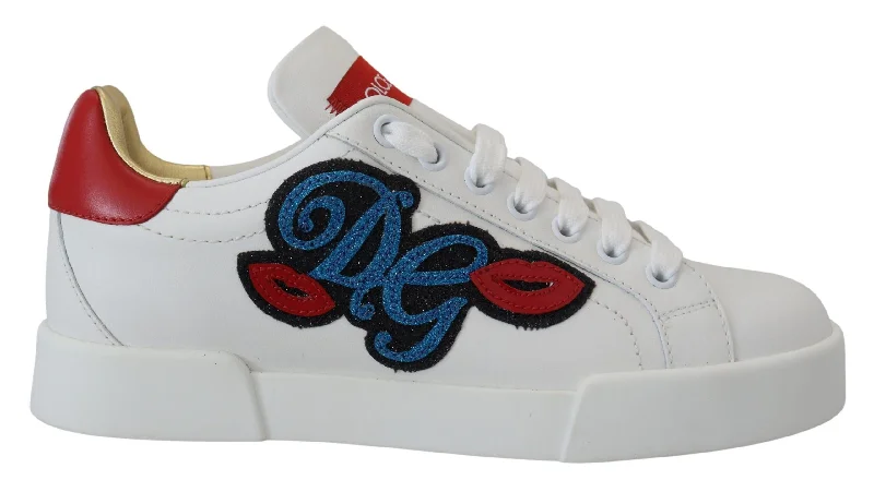 Dolce & Gabbana  DG Kiss Sneakers White Womens Casual Low Top