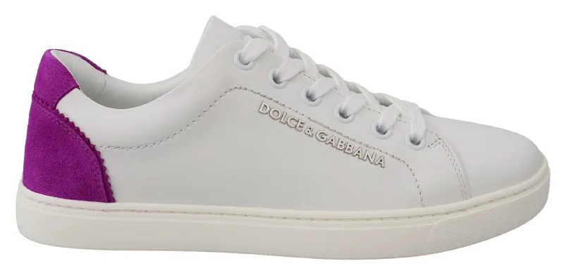 Dolce & Gabbana Chic White Leather Sneakers with Purple Women's Accents