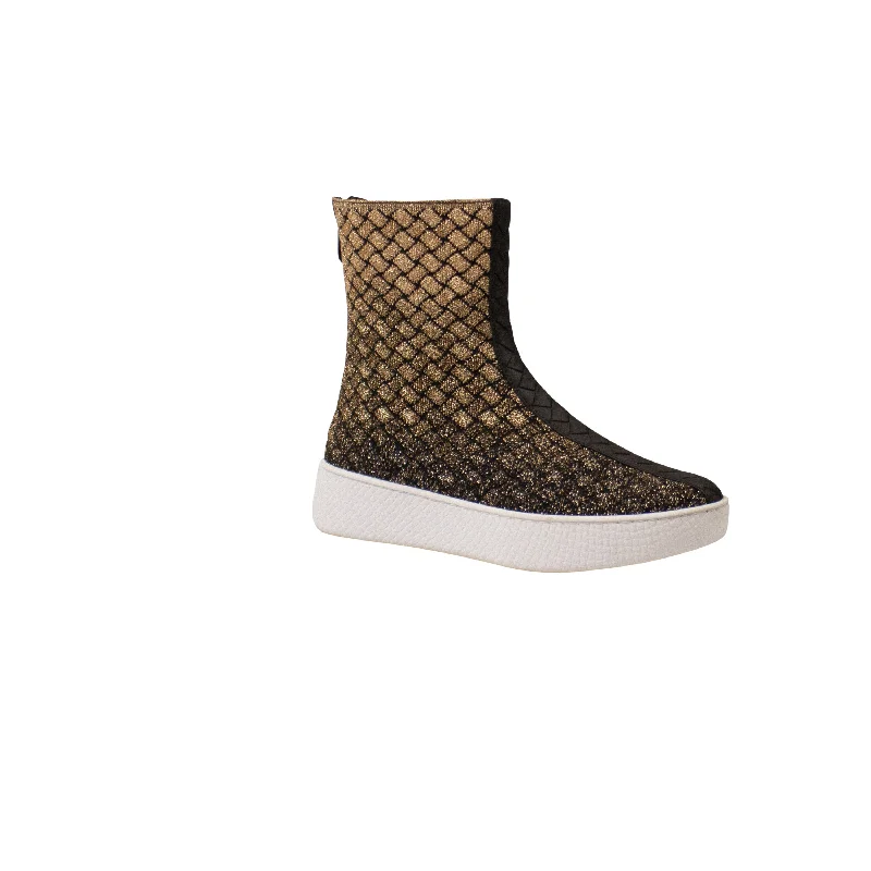 Bottega Veneta Gold Intecciato Metallic Sneaker Boot