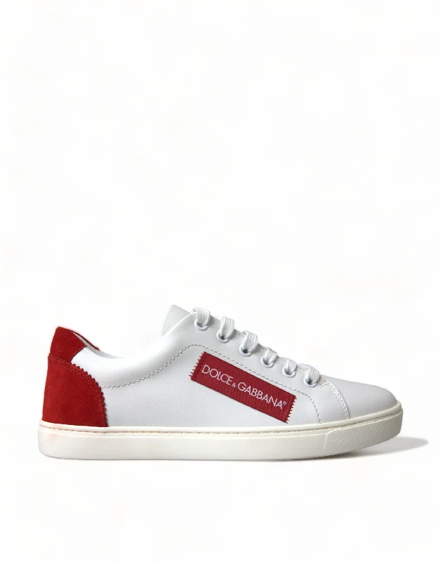 Dolce & Gabbana Chic White Leather Sneakers with Red Women's Accents