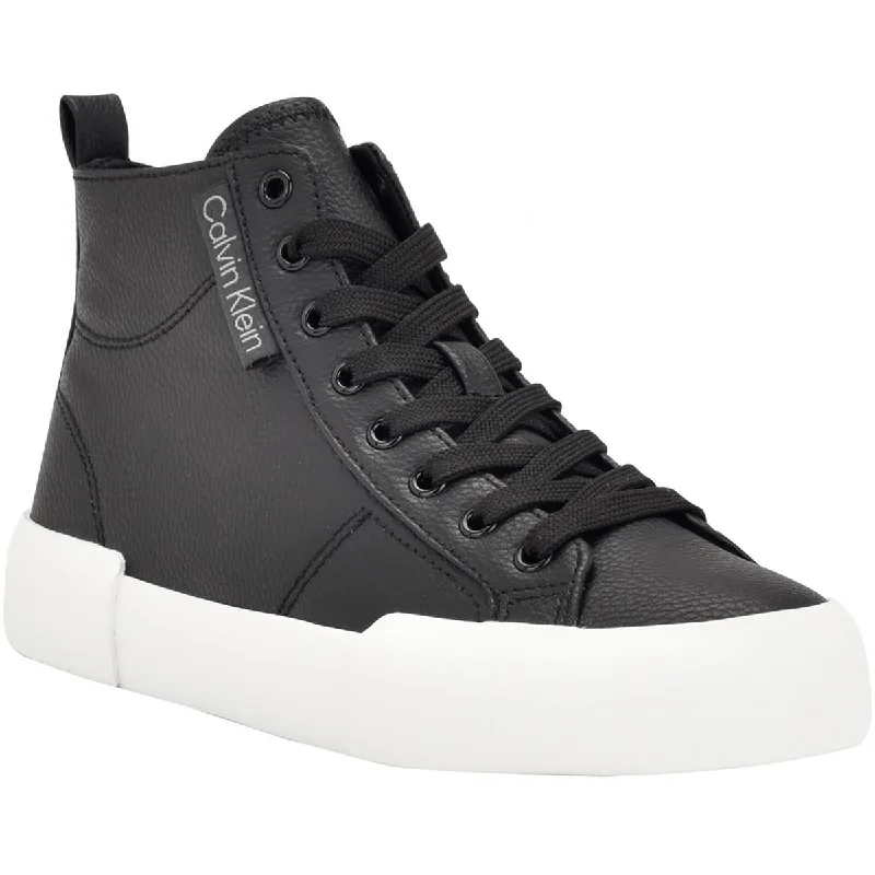 Womens Faux Leather Embossed High-Top Sneakers