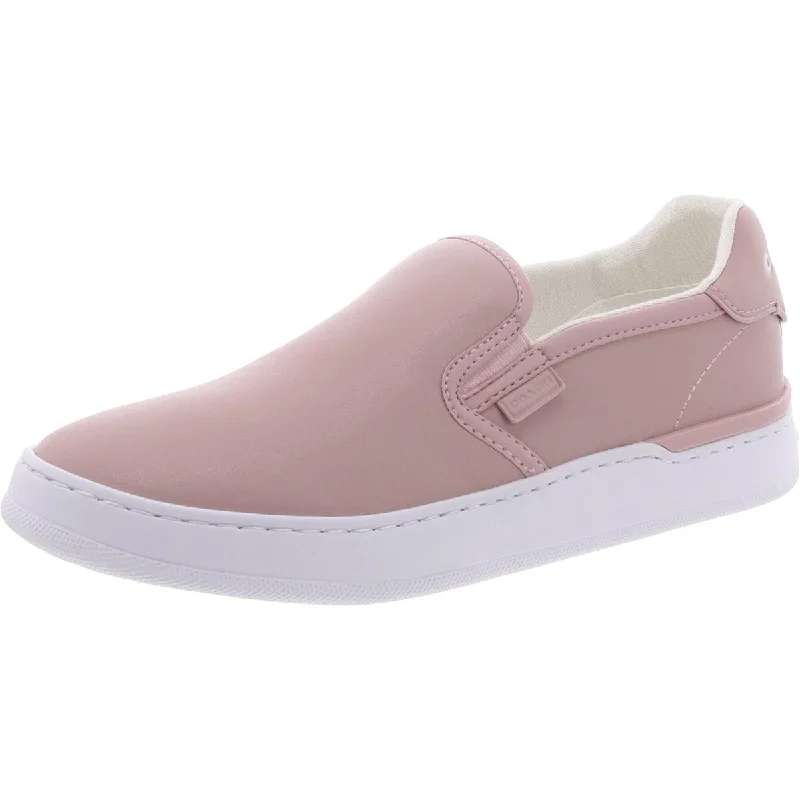 Walker Womens Faux Leather Logo Slip-On Sneakers