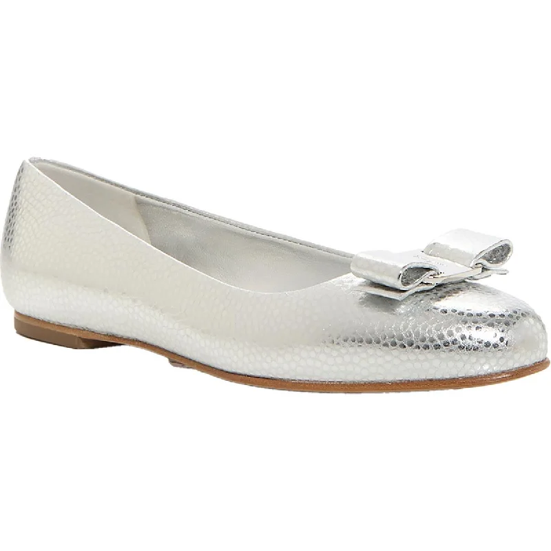 Womens Leather Bow Ballet Flats