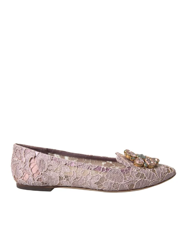 Dolce & Gabbana  Lace Ballerinas with Jeweled Embellishment