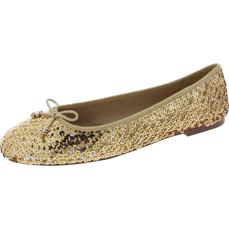 Womens Sequined Bow Ballet Flats