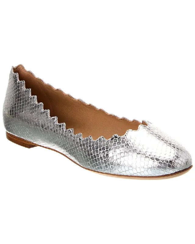 Chloé Lauren Python-Embossed Leather Ballerina Flat