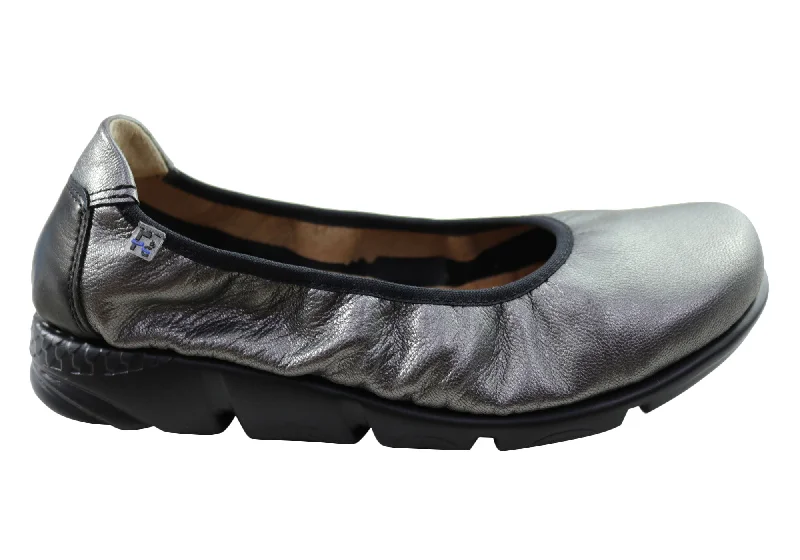 Flex & Go Akiko Womens Leather Ballet Flats Shoes Made In Portugal